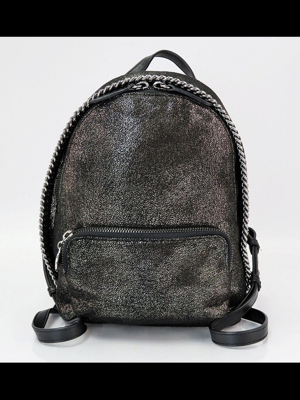 Stella McCartney Metallic Charcoal Chain-Trim Backpack